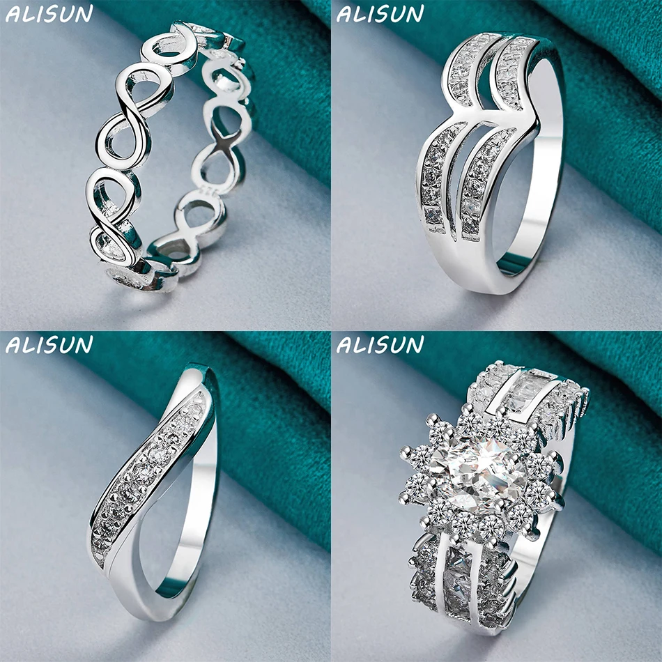 

ALISUN 925 Sterling Silver Size 7-10 Geometric Ring For Women Men Fashion Jewelry Charm Grace Noble Wedding Accessories