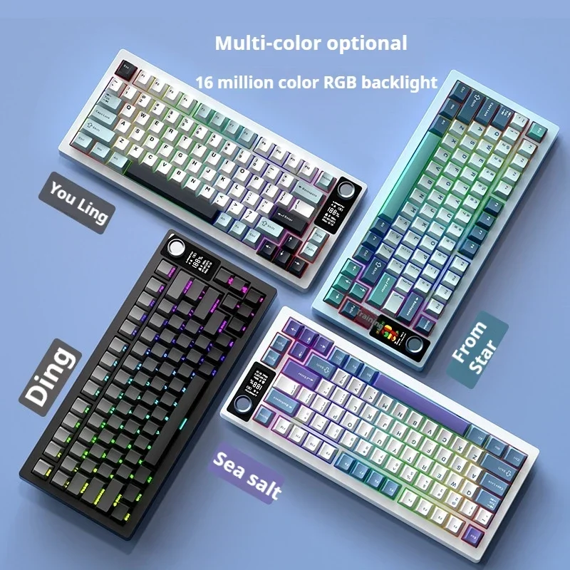 Langtu-Personalizado Iluminação RGB Gaming Teclado Mecânico, Hot-Swappable, E-Sports, Bluetooth, 3-Mode, LT75