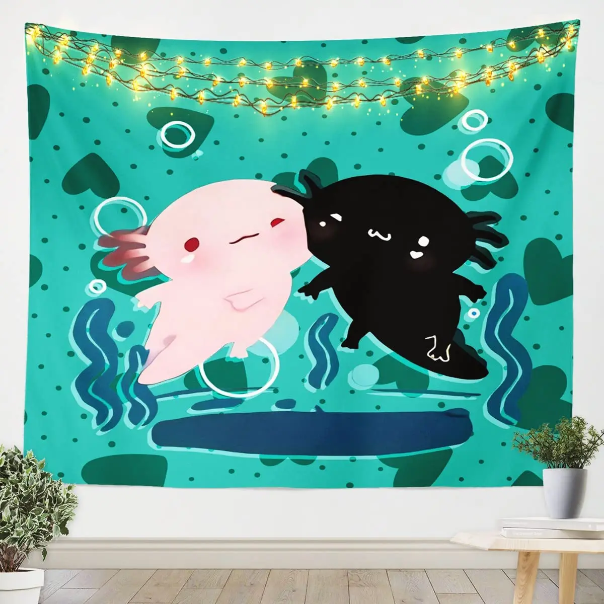 Kawaii Tapestries Axolotl Lovers Tapestry Cartoon Sea Animals Wall Hanging Art Bedroom Aesthetic Funny Tapestry for Living Room