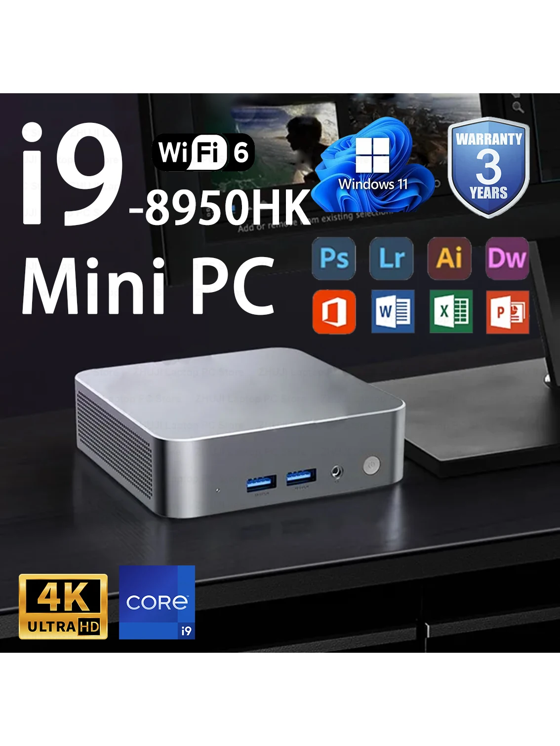 2026 Mini PC Intel Core i9 8950HK Windows 11 UHD Graphics 16GB LPDDR4 1TB/2TB M.2 SSD WiFi 6 BT5.2 Desktop PC Kantoorcomputer - afbeelding 2