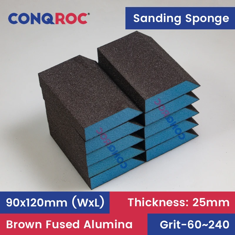 Bevel Sanding Sponges 90x120x25mm Brown Fused Alumina Dry or Wet 10-Piece Trapezium Sanding Blocks Hand Abrasive Tool