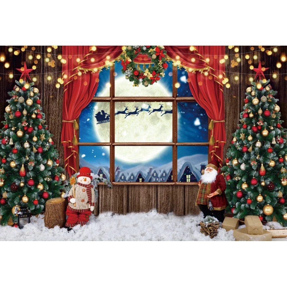 Winter Window Merry Christmas Backdrop Photography Xmas Tree Background Party Decor Baby Portrait Photographic Prop Photo Studio