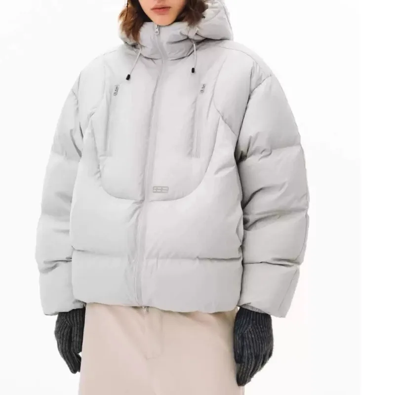 2025 The Double-pull Hooded Three-dimensional Short Cotton-padded Jacket Winter Couple's New Wide White Warm Coat