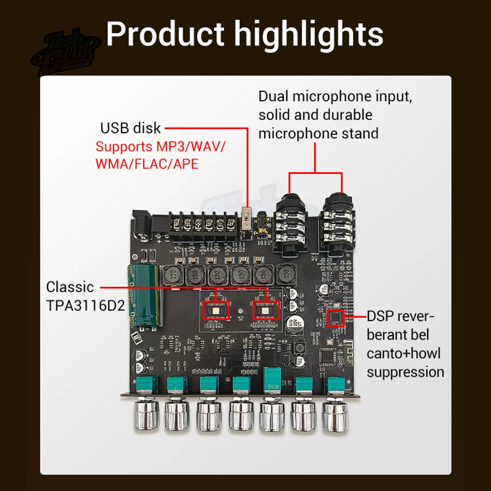 ZK-AM100 2X50W + 100W Subwoofer Power Amplifier Board High Power MIC TPA3116D2 2.1 Bluetooth-compatible Audio Amplifier Module