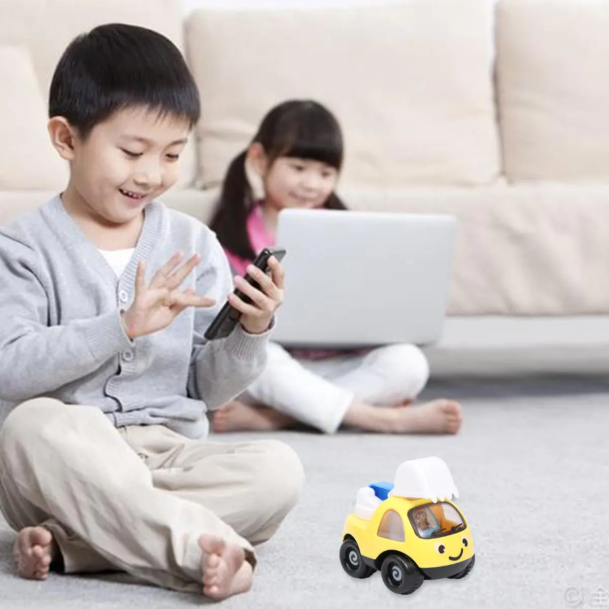 1Pcs Yellow Inertia Powered Engineering Car for Kids Age 1-3 Safe Non Toxic Premium Material Push Start Long Duration Running