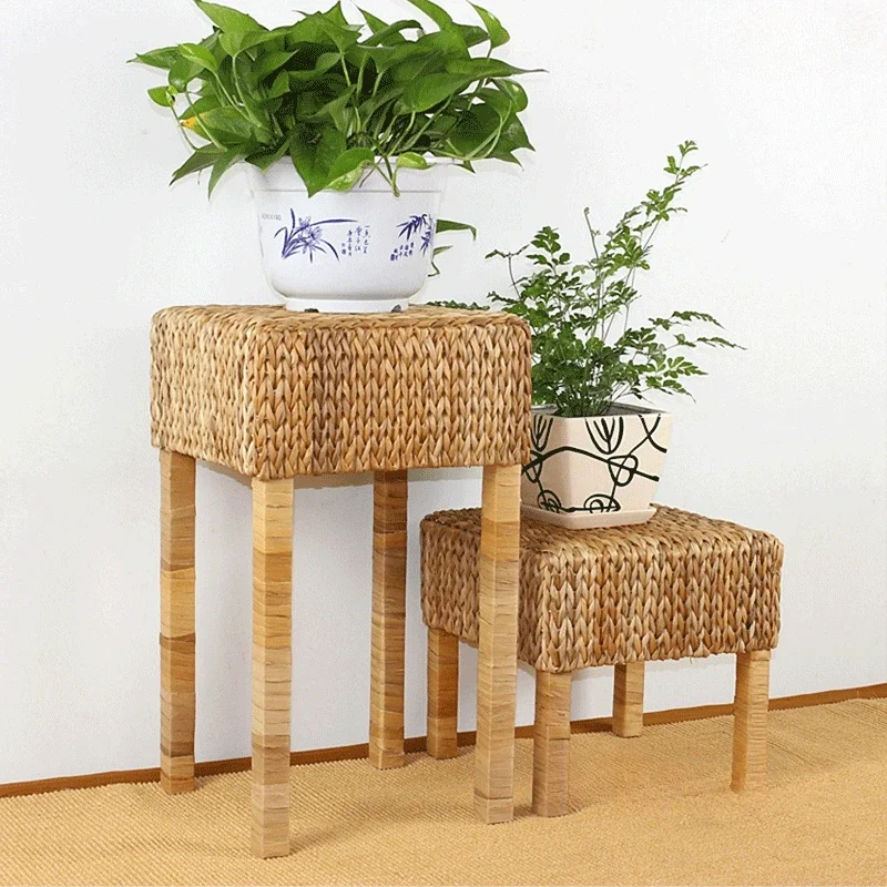 Solid wood rattan flower rack European style floor stand Creative handmade home decorations Balcony living room storage bracket