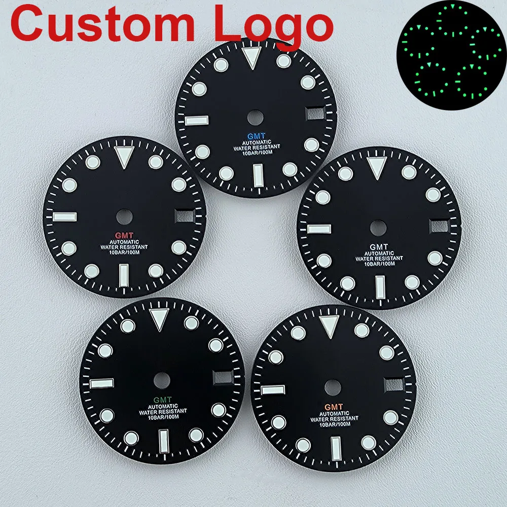 28.5mm Watch Dial N H34 Dial Watch dial Custom logo No logo dial Green Luminous dial fit N H34 movement watch accessories