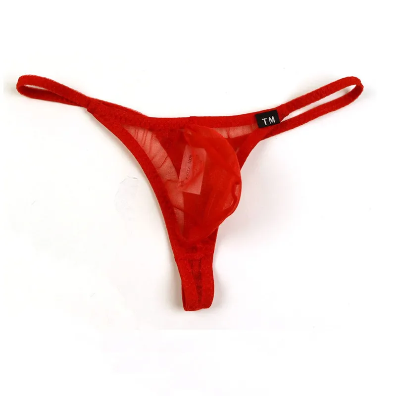 Men Low Rise Semi Sheer Mesh Thong Underwear, Breathable Sexy Transparent T-Back Panties Seductive Male Briefs
