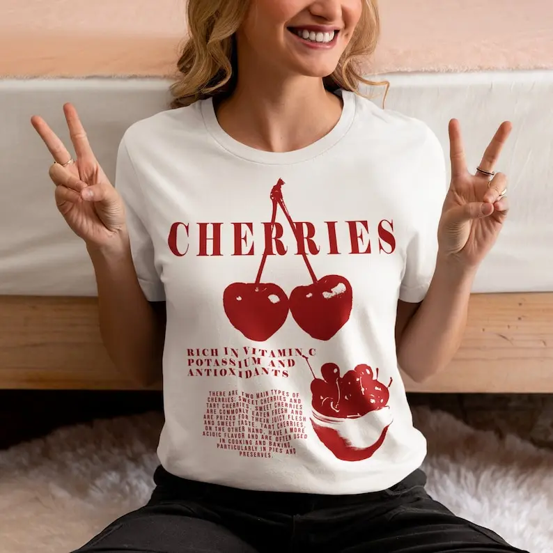 Cherries Vintage Graphic Tee, Vegetables Shirt, Fruit Shirt, Cherries Shirt, Retro-Style Vintage Unisex T-Shirt