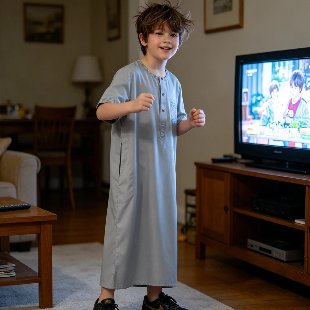 

Muslim Boys Traditional Jalabiya Jubbah Embroidery Dress Thobe Islam Clothing Robe Abaya Moroccan Kids Turkey Kaftan Middle East