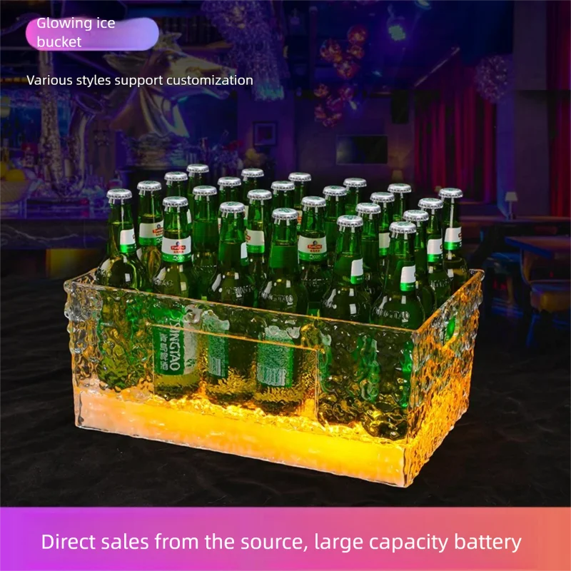 

LED Rechargeable Glowing Ice Bucket Transparent Beer Champagne Bucket for Nightclub Venues, Party Bar KTV Accessory