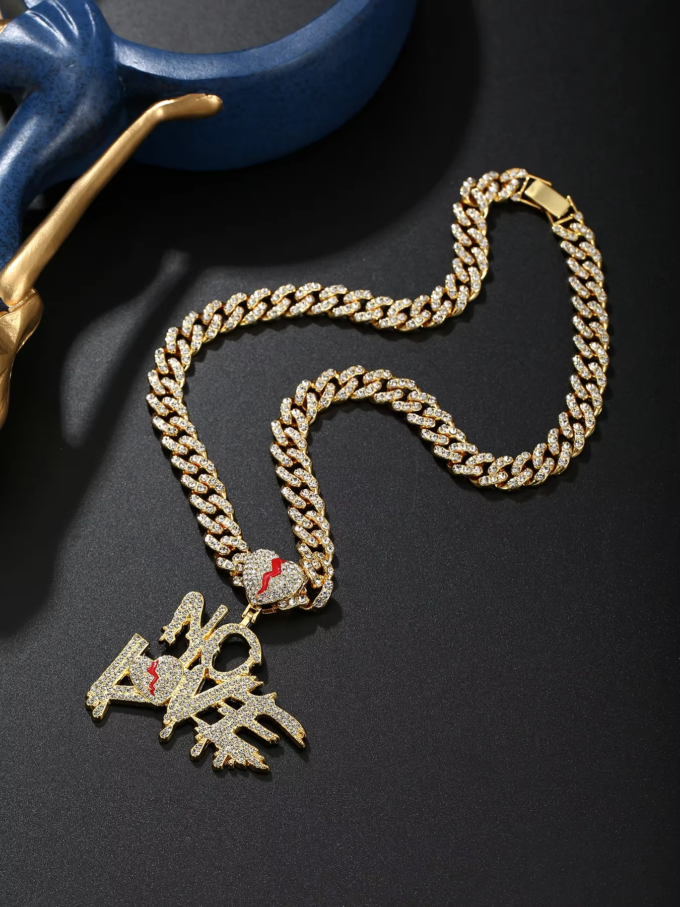 No Love Broken Heart Hip Hop Rock and Roll Cuban Rock Cuban Rock Necklace