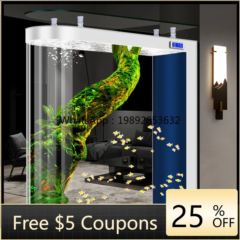 

LYY Bullet Head Fish Tank Living Room Floor Standing Partition Glass Aquarium Home Medium Large Screen No Water Change Needed