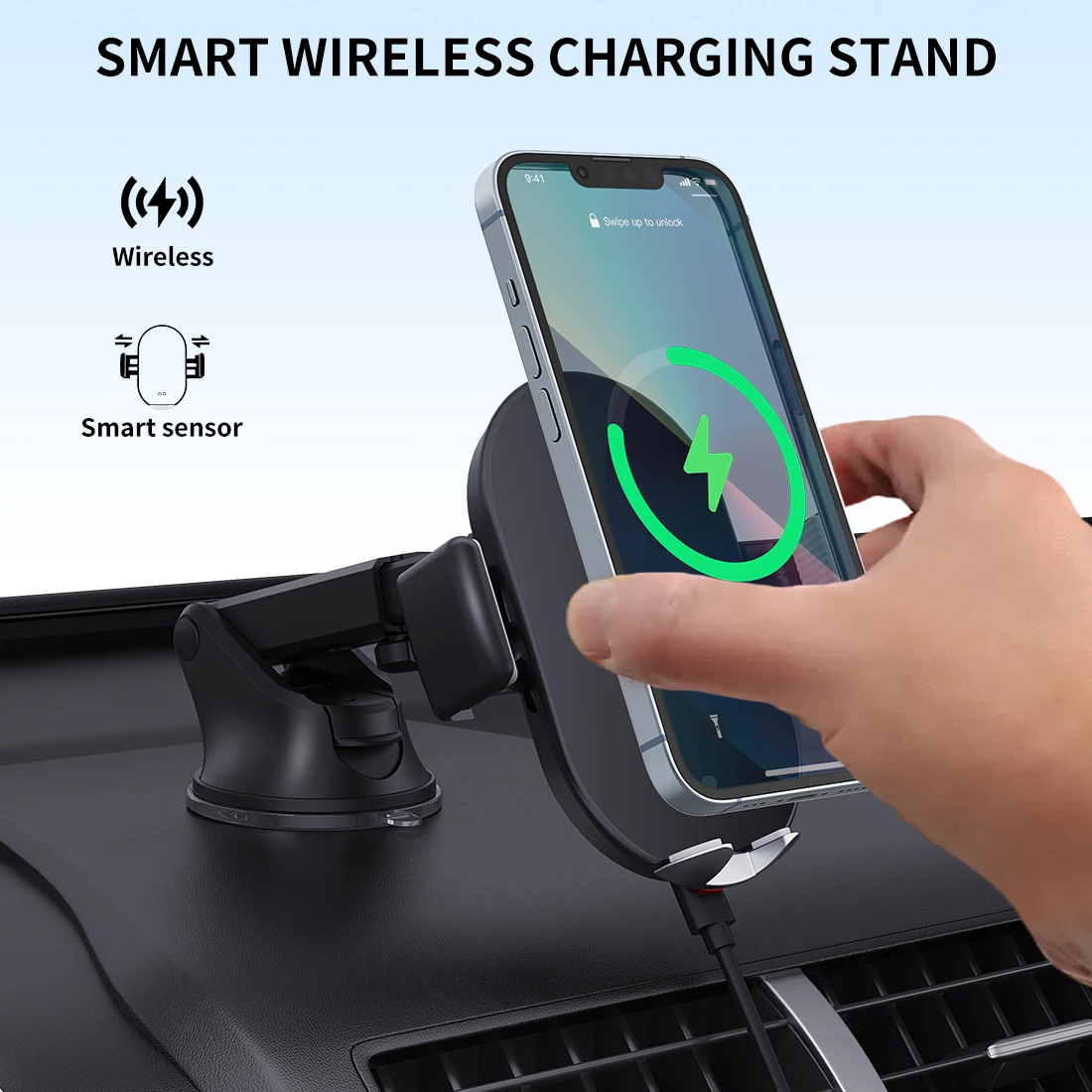 Automatic 10W Qi Car Wireless Charger for IPhone 13 12 11 XR X 8 Samsung Infrared Induction USB Fast Charging Phone Holder Mount