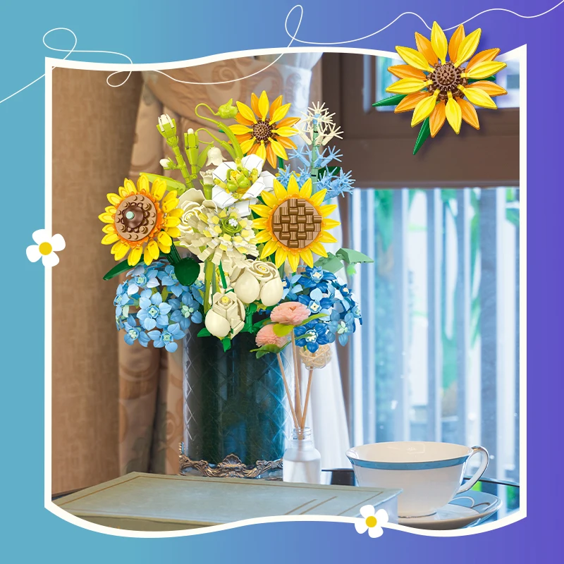 Blocs de construction de 13 fleurs, fleur éternelle, tournesol, œillet, Bouquet de roses, modèle en briques, jouets romantiques pour filles, jouets pour enfants