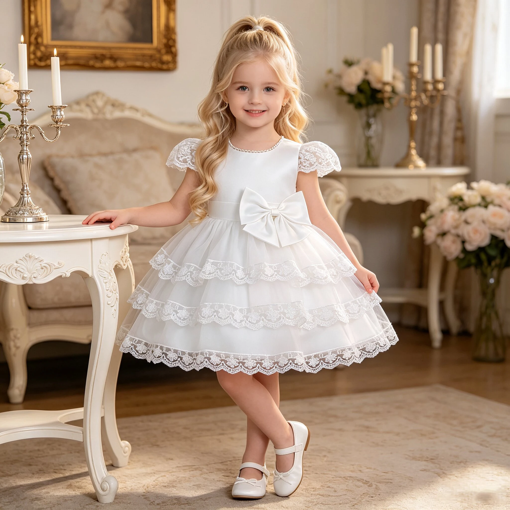 Robe de baptême élégante pour bébé fille, motif floral, pour 1er anniversaire, mariage, bal de promo, demoiselle d'honneur, soirée