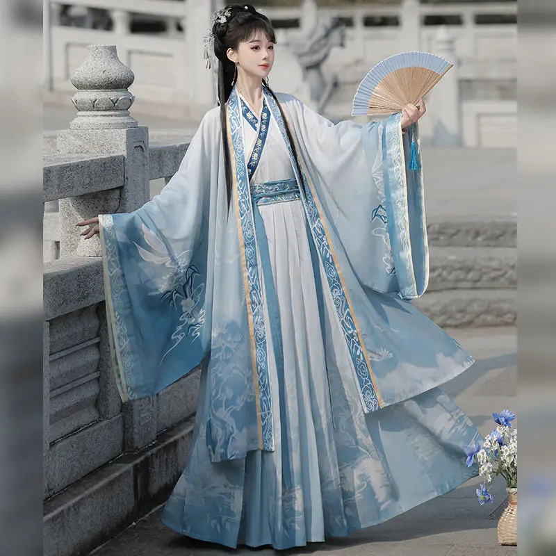 

Adult Hanfu Costume Woman Weijin Dynasty Cross Collar Han Fu Shirt Wei Jin Embroidery Suit Fairy Ancient Chinese Style Daily
