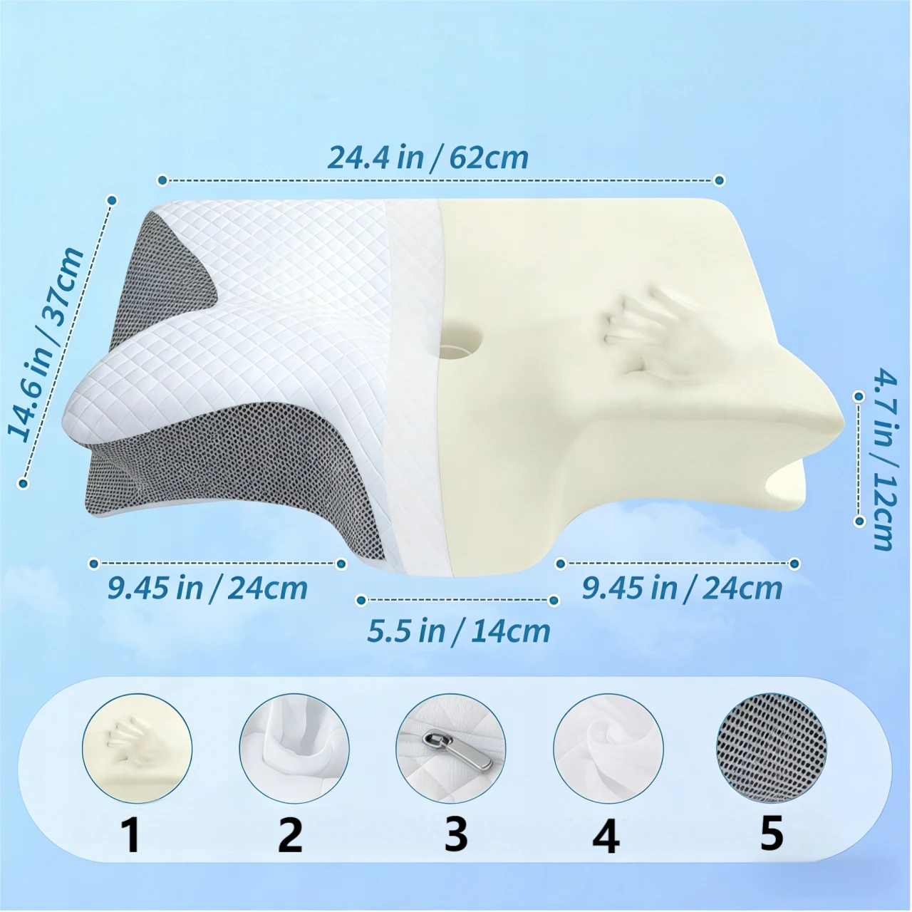 Oreiller orthopédique en mousse à mémoire de forme, taille L, coussin de sommeil doux, en forme de clavier de piano, oreiller confortable pour un meilleur sommeil
