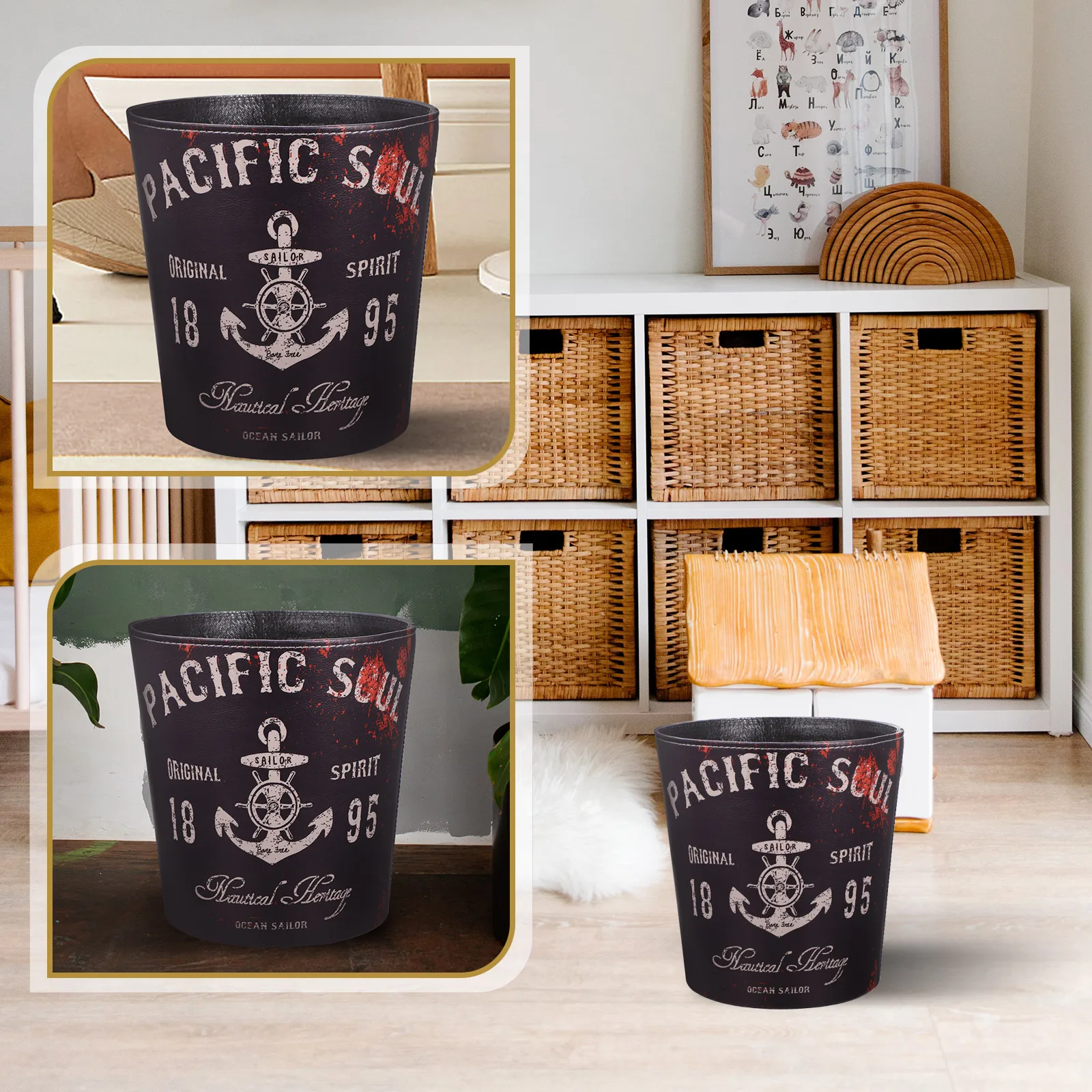 

Large British Style Storage Barrel Waste Container Garbage Bucket Home Office Vintage Multi-function Room Organizer Tidy