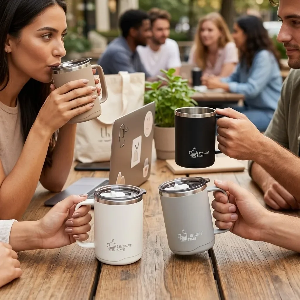 Thermal Coffee Mug with Handle 304 Stainless Steel Insulated Travel Tumbler Leakproof Dual Drink Lid Portable Water Bottle