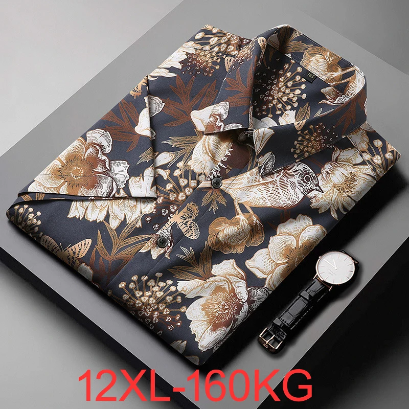 

Summer men hawaii beach floral shirts short sleeve Plus size 9XL 10XL 11XL 12XL oversize print travel casual comfortable