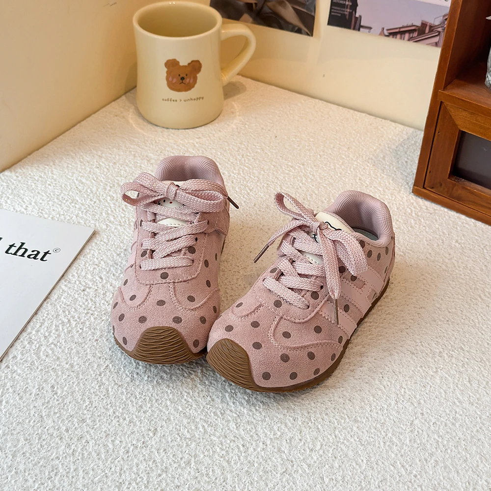 

Girl Cute Wave Point Leisure 2025 Autumn New Style Flat Heel Strap Anti slip Soft Bottom Comfortable Sports Shoes