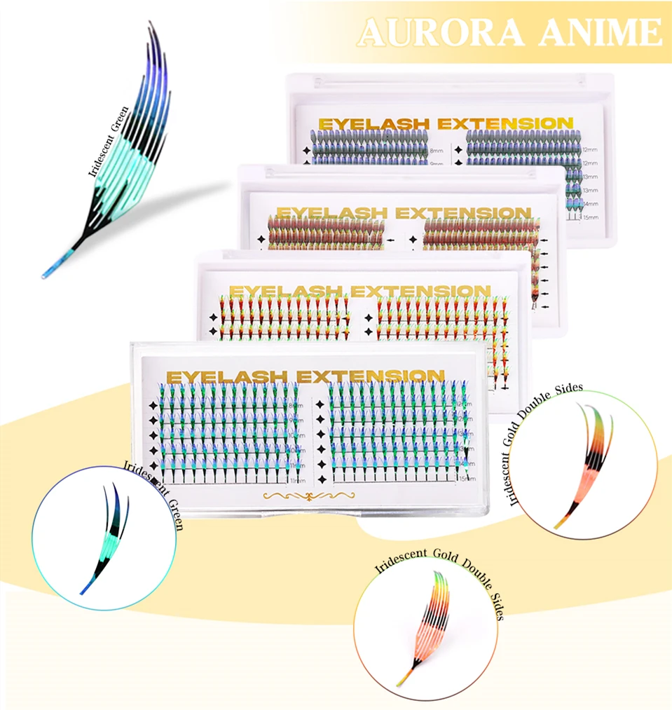 

RUJADE Feather Shape Premade Fan Lashes Glitter Color Comic Spire Russian Volume Eyelash Extension For Party Makeup Cilia