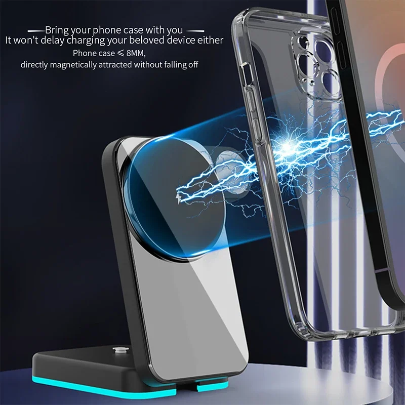 15W Wireless Charger Desktop Vertical Magnetic Folding Bracket Fast Charge Suitable For IPhone 16 15 14 13 ProMax Earphone Watch