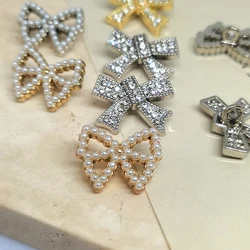 17/22MM Cute Bow Design Metal Buttons Of Clothing Wholesale 6Pcs Pearl Rhinestone Beaded Shank Button Sewing Accessories DIY