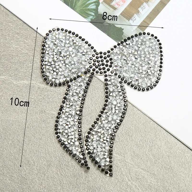 1pcs Beauty Bows Patch Hot Fix Rhinestone Silver Gold Crystal Iron On Patches For Women Baby Clothes Bag Applique Diy Stickers