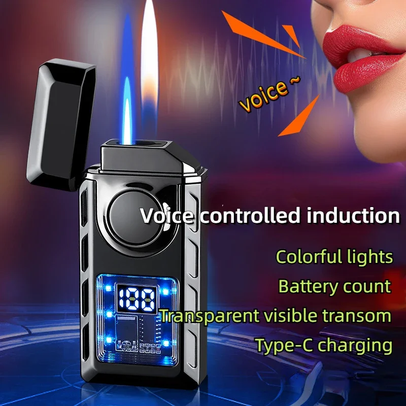 Newest Voice-activated Intelligent Ignition Flame One-click Switching Transparent Visual Movement Inflatable Windproof Lighter