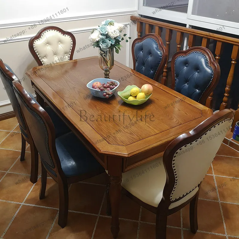 American all-solid wood dining table and chair combination rectangular simple one table and four chairs ash wood