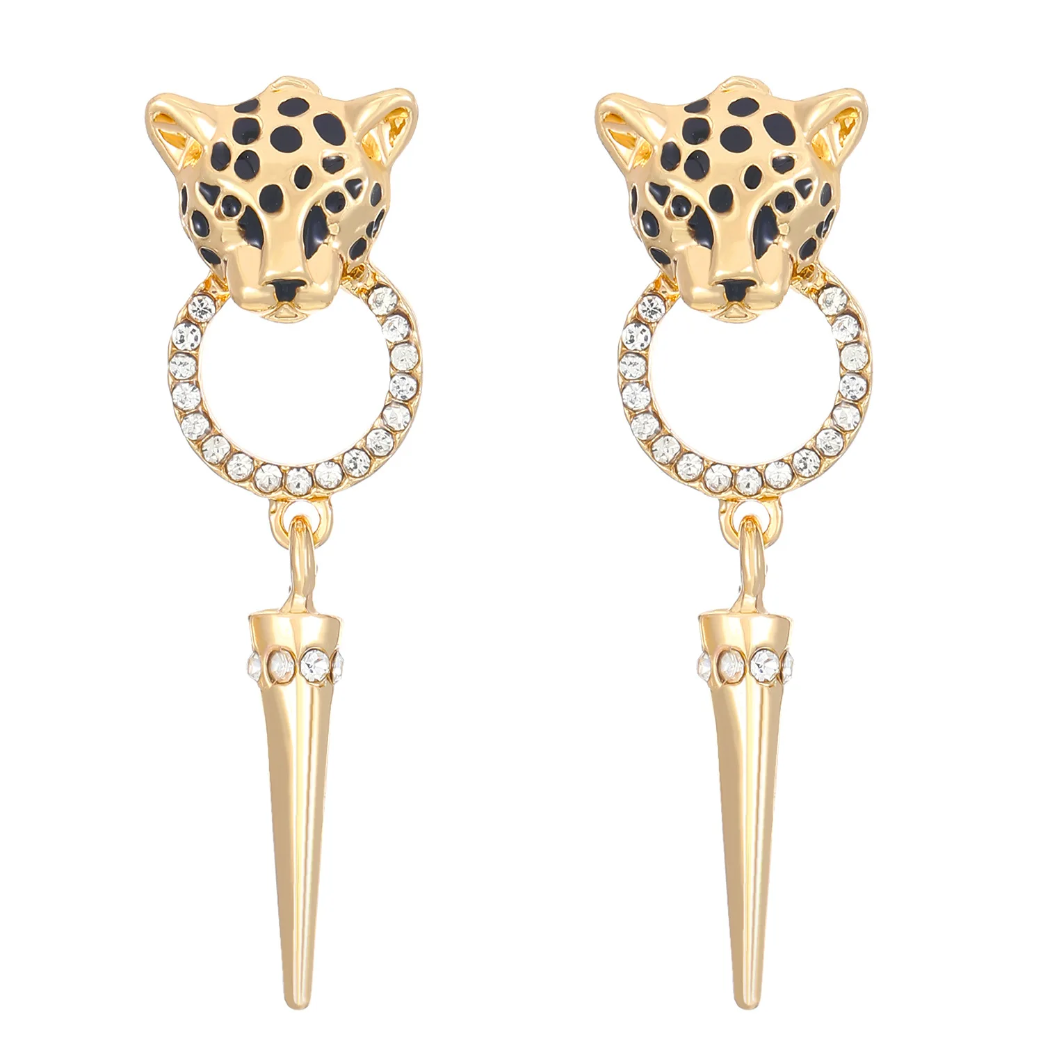 European And American Leopard Head Cone Drop Earrings For Women Jewelry 2026 Trending New Fashion Animal Crystal Circle Earrings