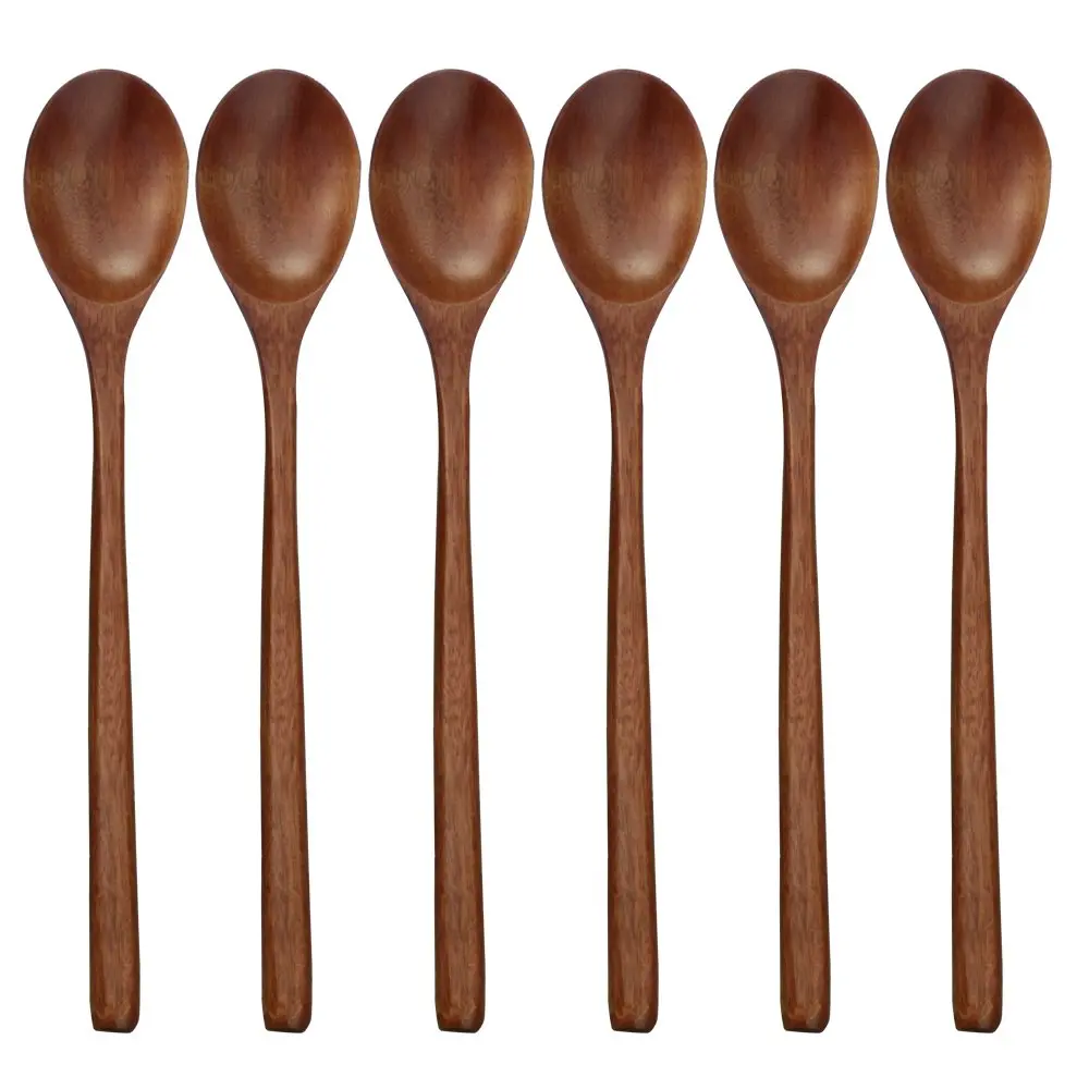 6pcs Wooden Spoon Tableware Kitchen Cooking Utensil Tools Soup Tea Spoon Catering Cooking Tool Coffee Soup Teaspoon Honey Spoon