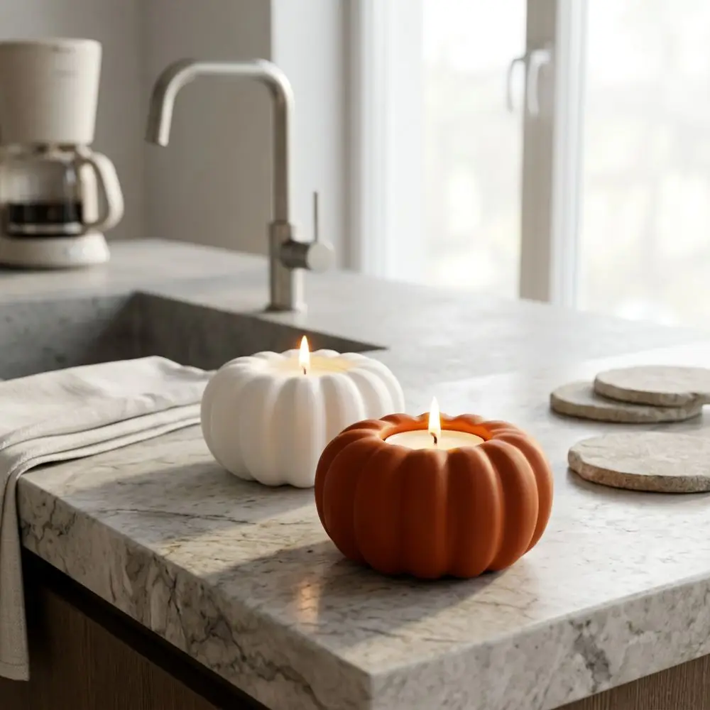 3D Printed Halloween Pumpkin Candle Holder Fall Style Plastic Tabletop Candlestick Vintage Anti-Tip Ambient Candle Stand