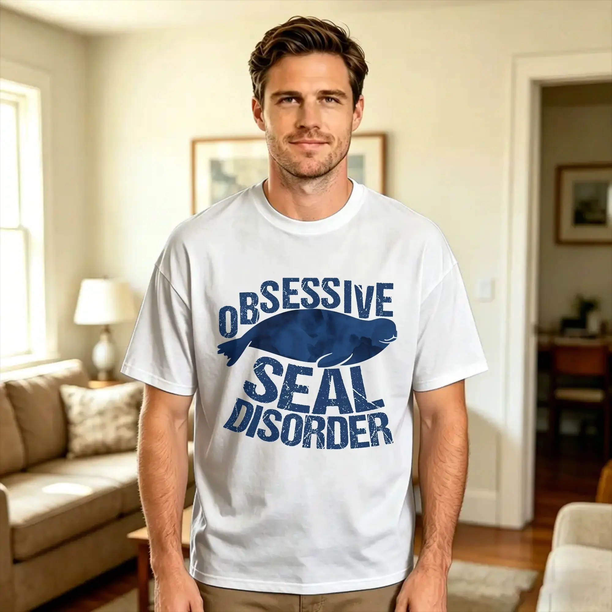 Oversized T-Shirt Summer Obsessive Seal Disorder Novelty T Shirts  Pure Cotton Tee Shirt for Men Y2K Classic Short Sleeve Tees
