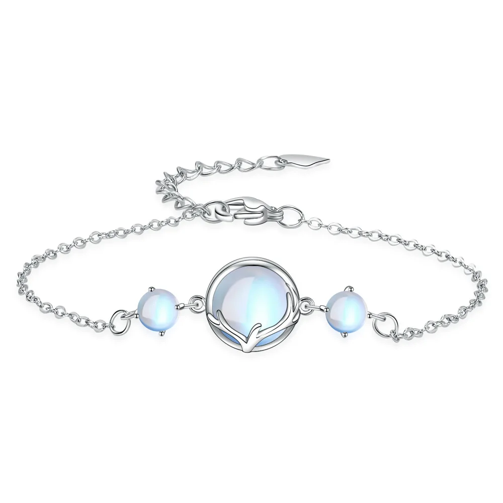 

925 Sterling Silver Deer Moonlight Stone Charm Bracelet For Women Wedding Engagement Party Fashion Jewelry