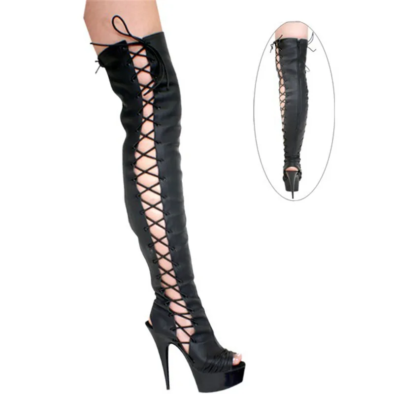 Women's spring and summer , fashion sexy boots, cross shoulder straps 15 cm high heel super , to the thigh dance shoes