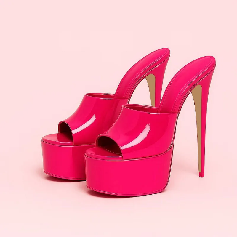 2026 Summer New Women's Thick Bottom, Fine High Heels, Toothed Cool Slippers, Fashion Show, Party, Ultra High Heel Sandals