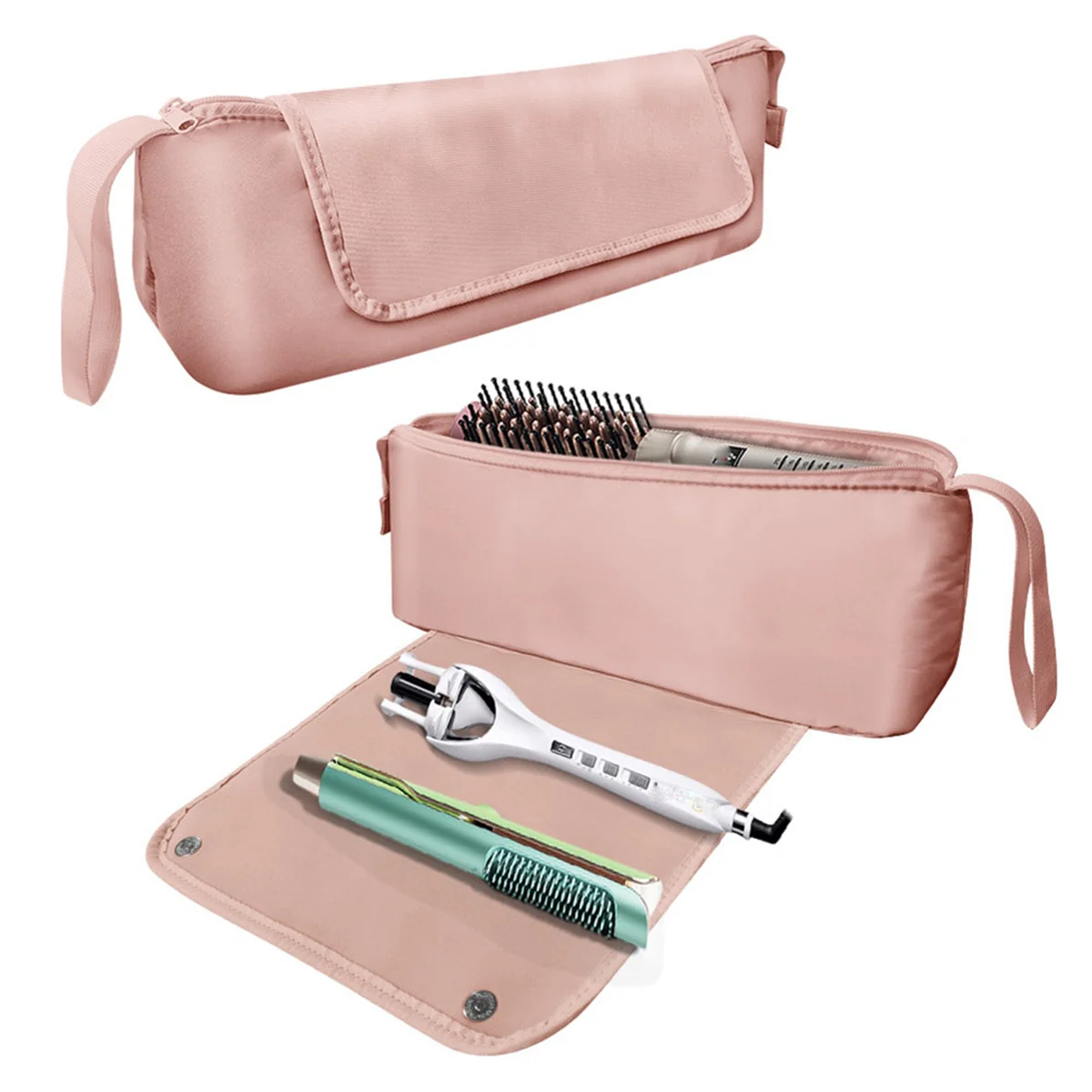 Hair Tool Travel Bag Curling Iron Hair Straightener 2-in-1 Hot Tool Travel Box Storage Bag,Pink