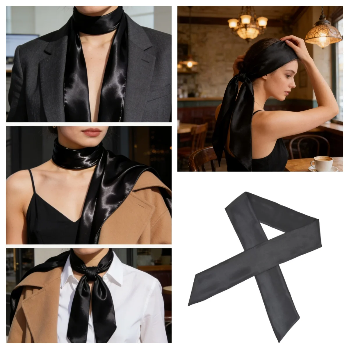 1Pc Satin Wig Grip Band Laying Scarf Satin Edges Hair Wrap Hair Bands Narrow Scarf Fashion Headbands for Lace Frontal Wigs DIY