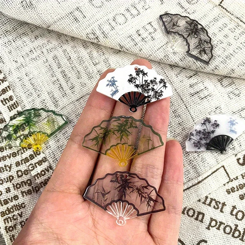 20pcs Chinese Style Transparent Bamboo Fan Charms Acrylic Vintage Pendant For Earring Hairpin Diy Jewelry Make