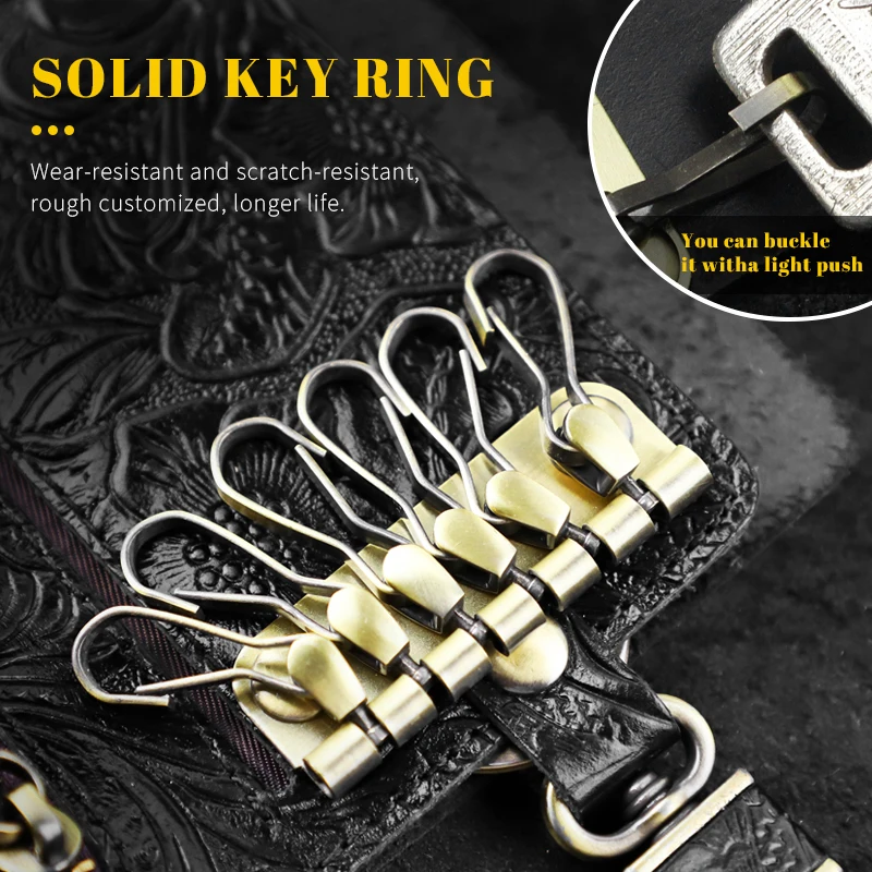 Bolso porta llaves de cuero genuino hecho a mano para hombre, bolsa con llavero, bolsas organizadoras para ama de llaves, monedero multifunción con ranura para tarjetas