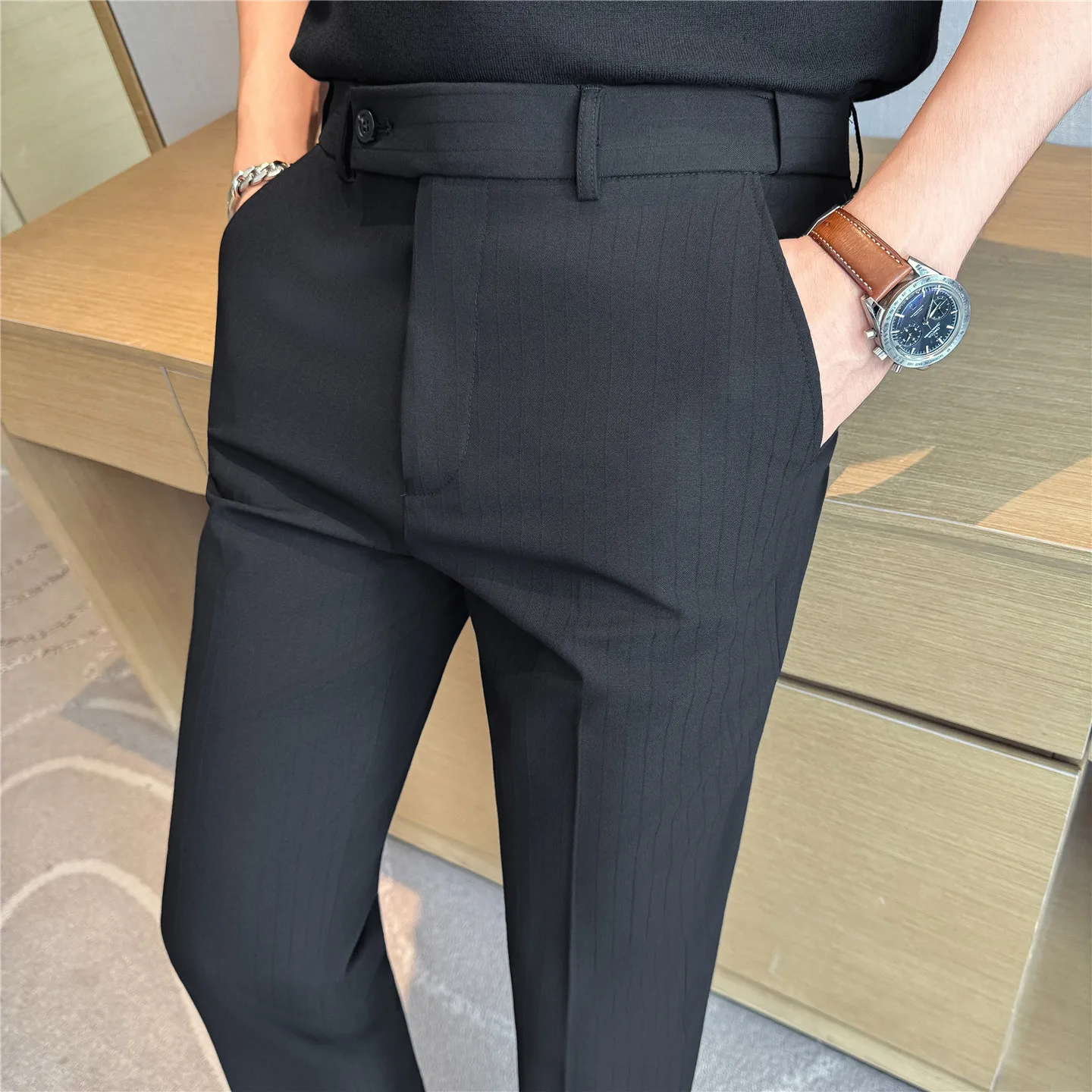

Autumn/Winter High-Quality Dark Gray Striped Dress Pants | Slim Fit Casual Trousers for Men