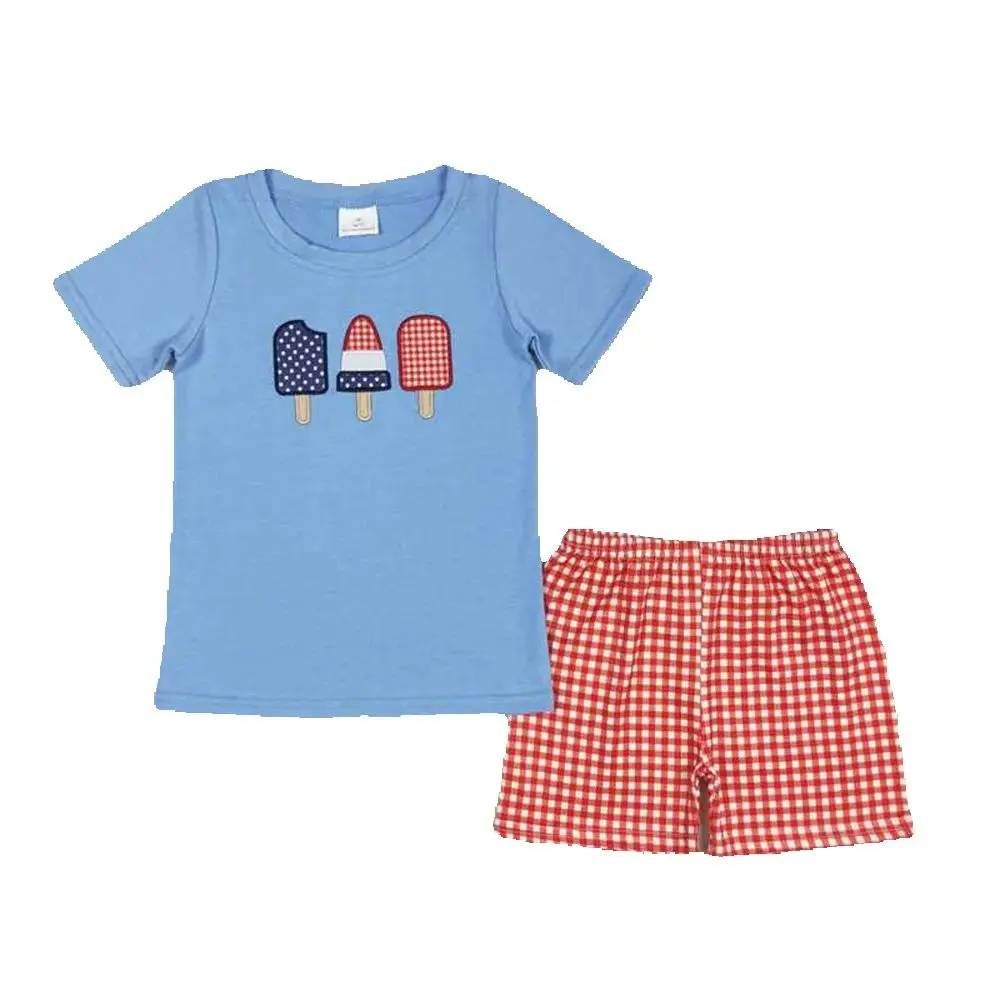 

Baby Boys 4th Of July Popsicle Shirt Red Checkered Shorts Clothes Sets