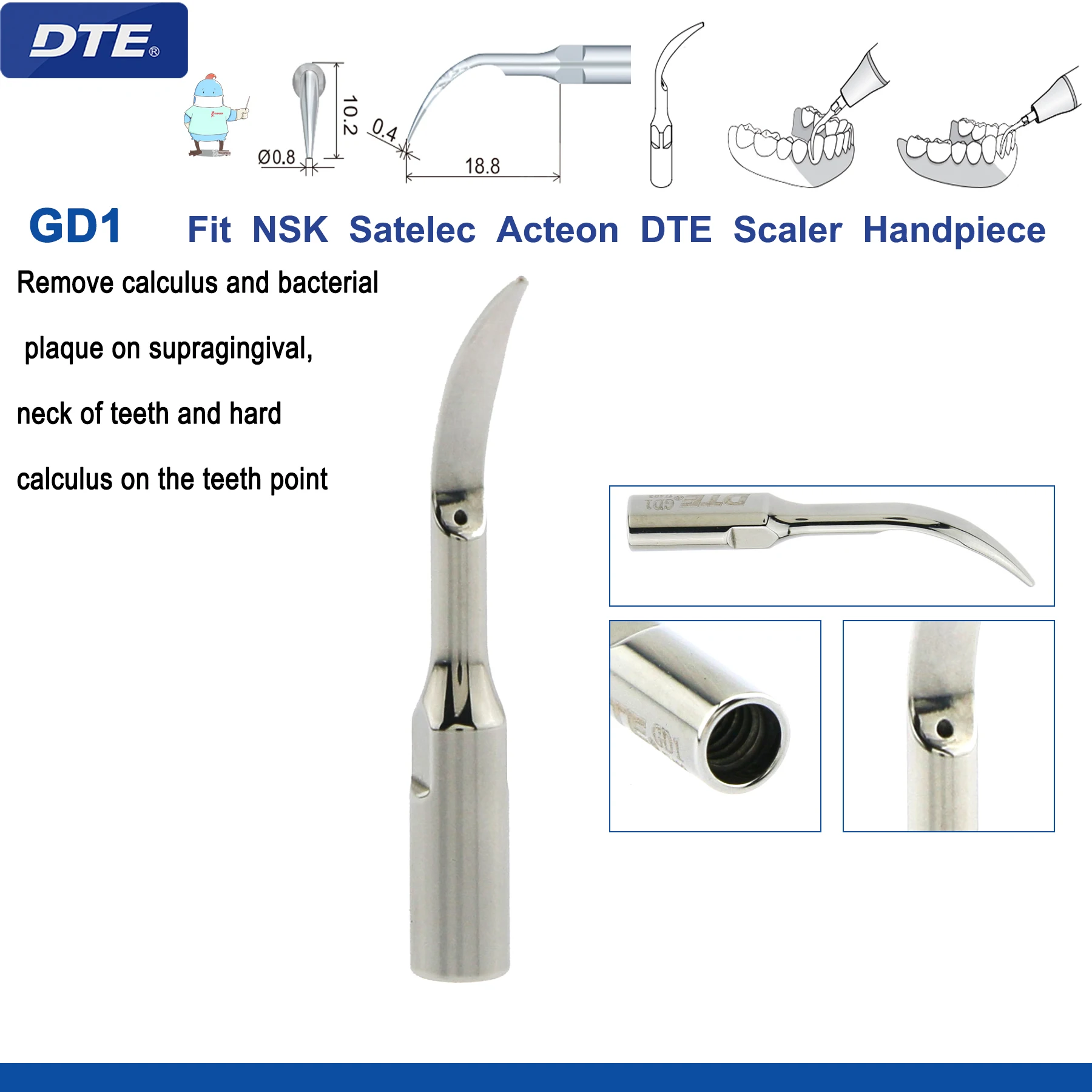 Originele Specht DTE Tandheelkundige Scaler Tips Ultrasone Scaling Tip G1-G8 GD1-GD8 Voor tanden reinigen Fit EMS NSK Satelec Acteon