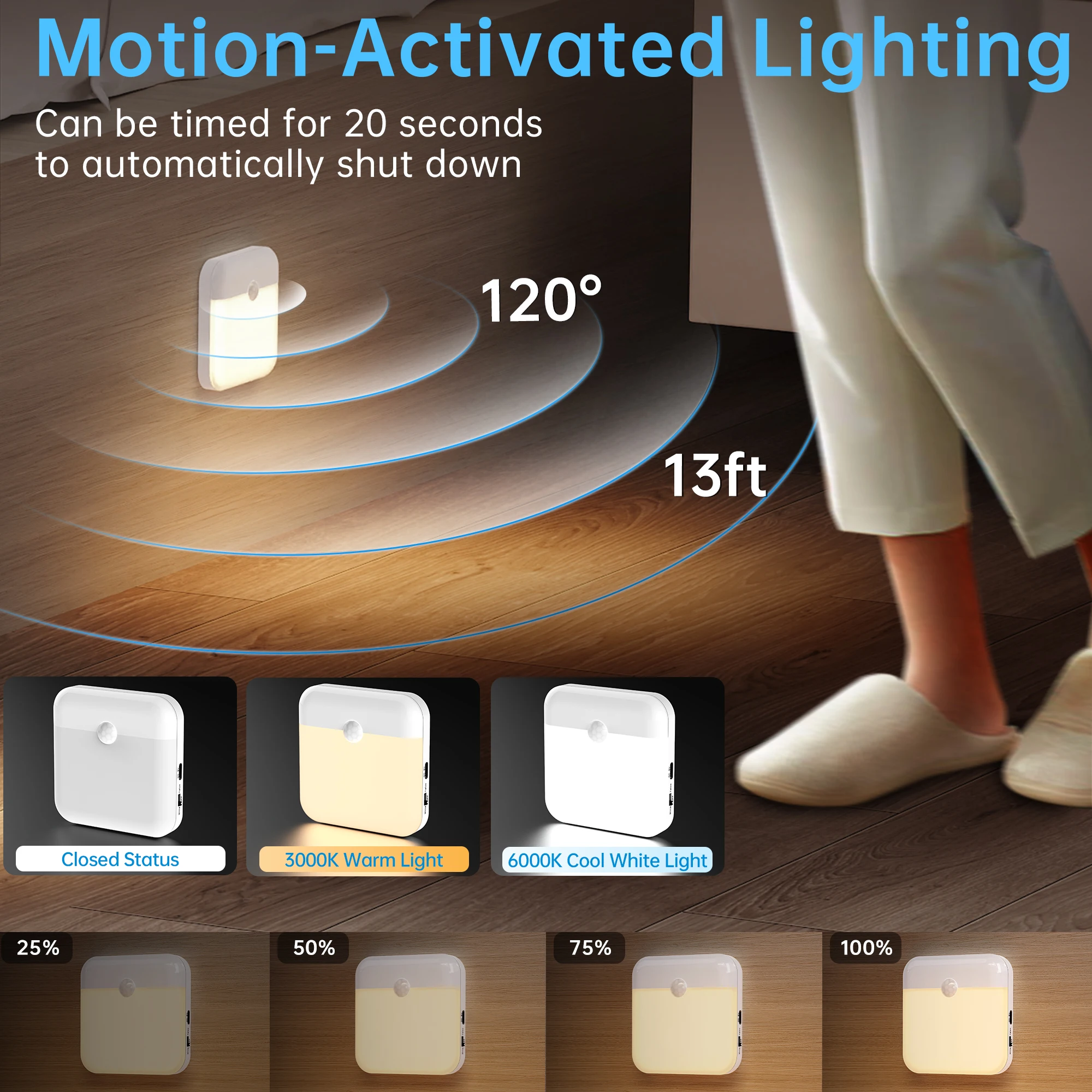 PZSUNLY LED 모션 센서 빛 무선 야간 조명 유형 C 계단 옷장 침실 Led 빛에 대 한 충전식 디 밍이 가능한 램프