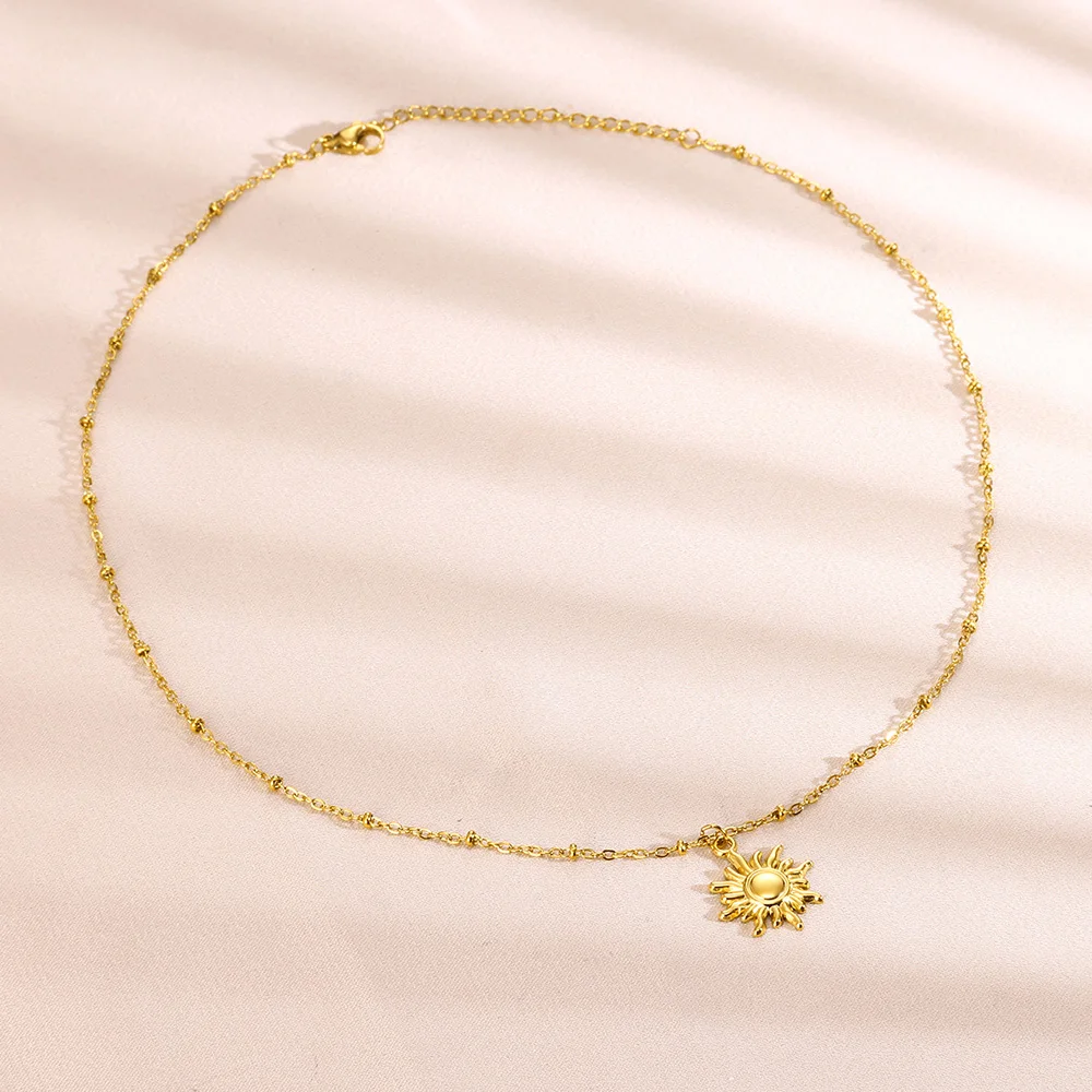 Stainless Steel Necklace Plated Gold Color Ethnic Sun Totem Pendent Necklaces For Charm Women Birthday Party Fashion Jewelry