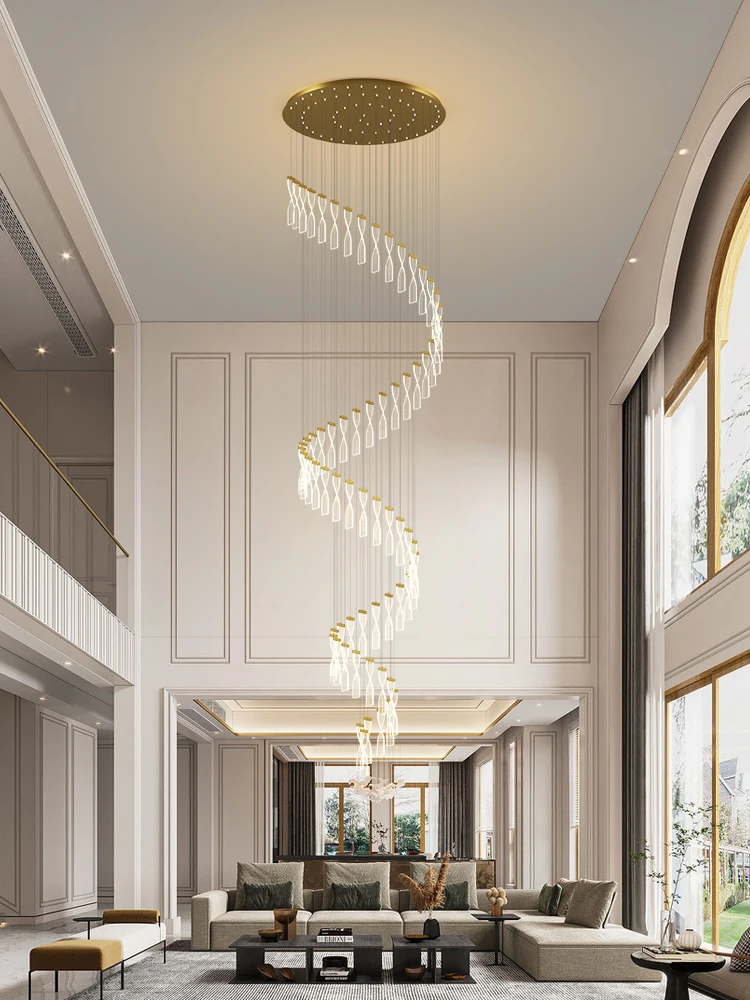 Staircase Chandelier Modern Simple And Atmospheric Nordic Creative Duplex Building Loft Villa Living Room Rotating Long Chandeli