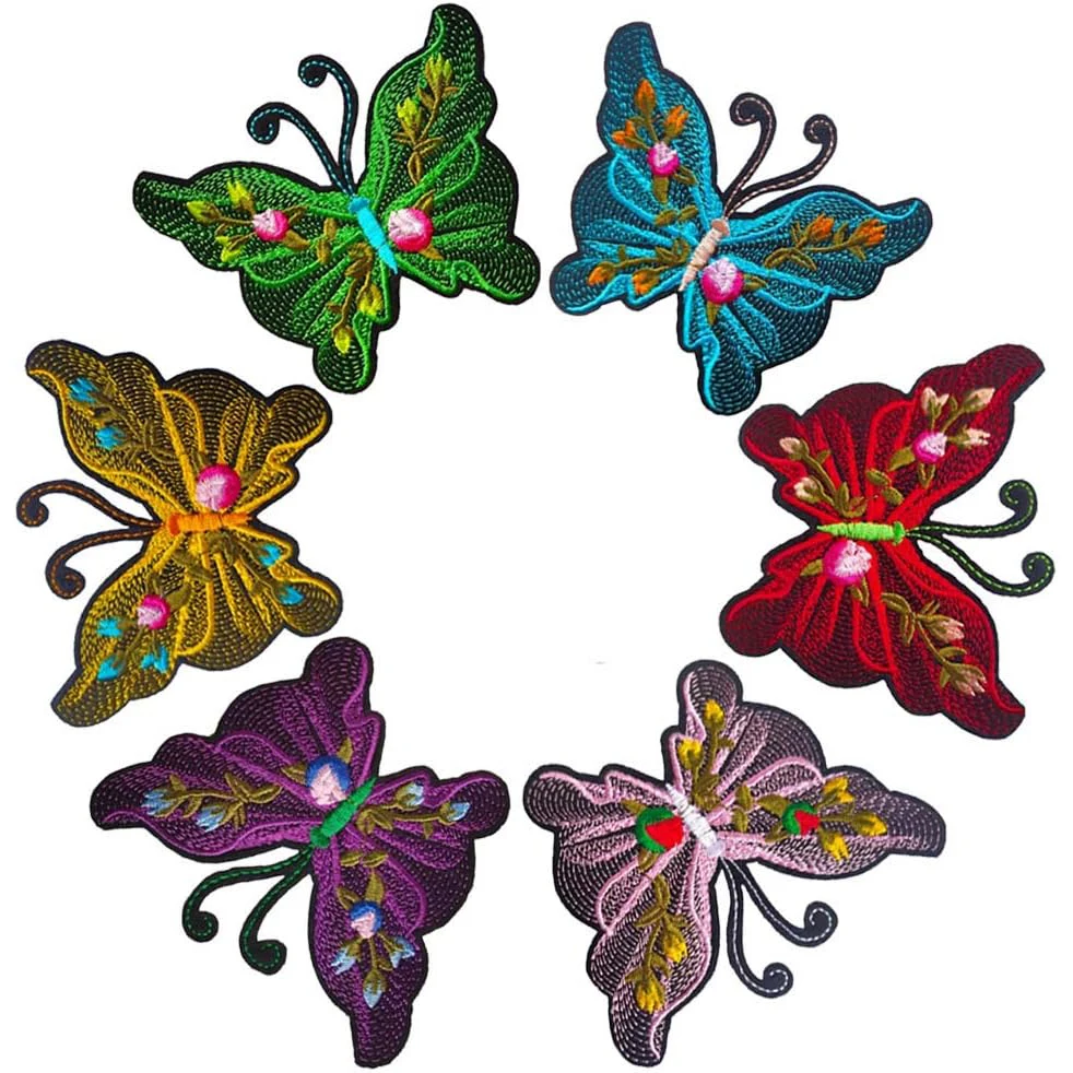 6Pcs Butterfly Patch Iron on Embroidery Clothing Applique Repair Accessory